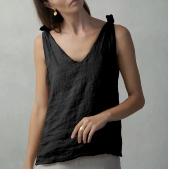 Luxmii Tie Knot Cami in Black Linen - New with Tags! - Picture 1 of 8